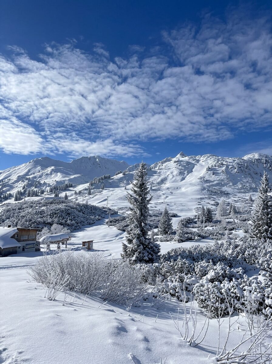 Schneebedeckte Berglandschaft und Skipisten in Obertauern